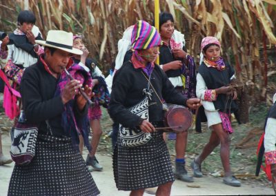 Tambor (drum) and chirimía (reed flute) players in Santa Catarina Ixtahuacán. Courtesy of David Radtke, 1985.